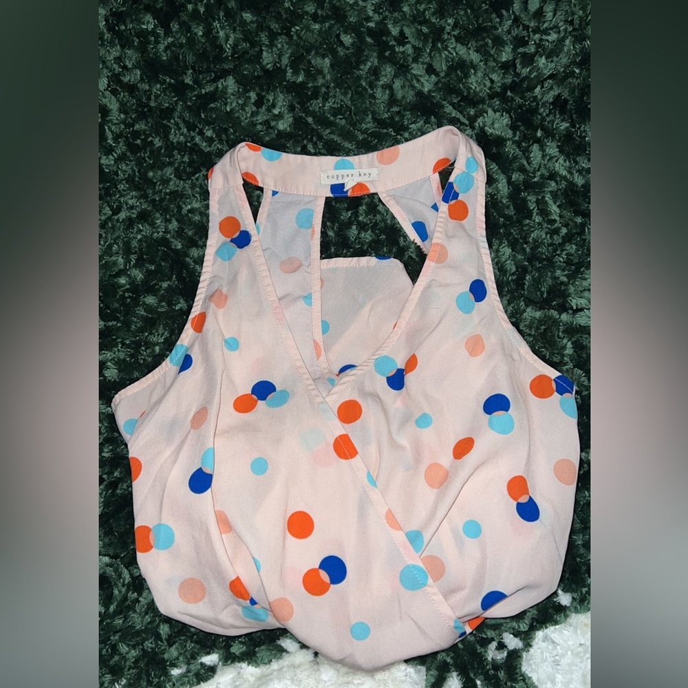 XS Vintage Copper Key polka dot romper with shorts